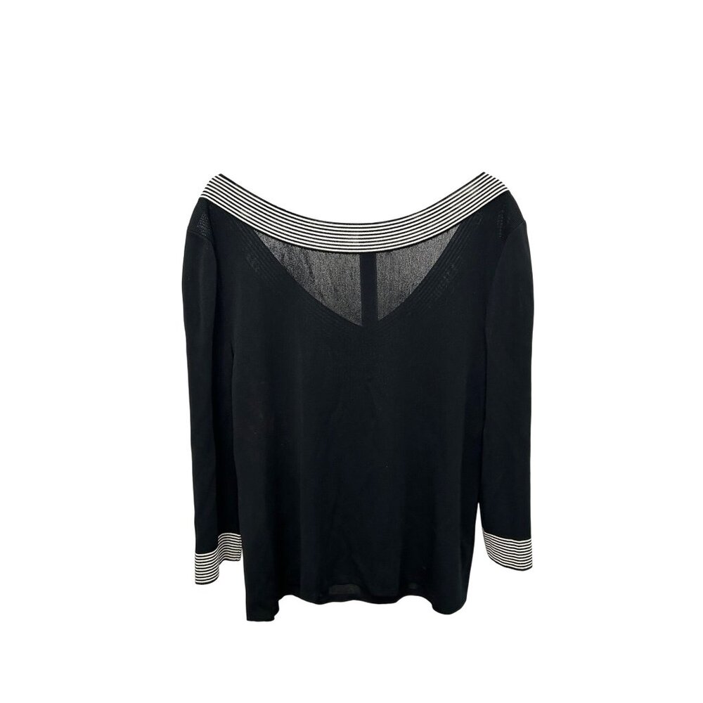 Plein Air Womens Black and Gray Striped Open Back Lightweight Sweater SZ Extra L